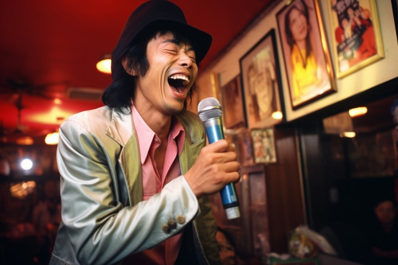 man singing in karaoke rooms